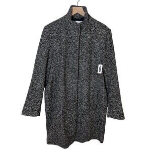 NWT Old Navy Coat Womens XL Black Tweed Stand Collar Full Zip Long Overcoat